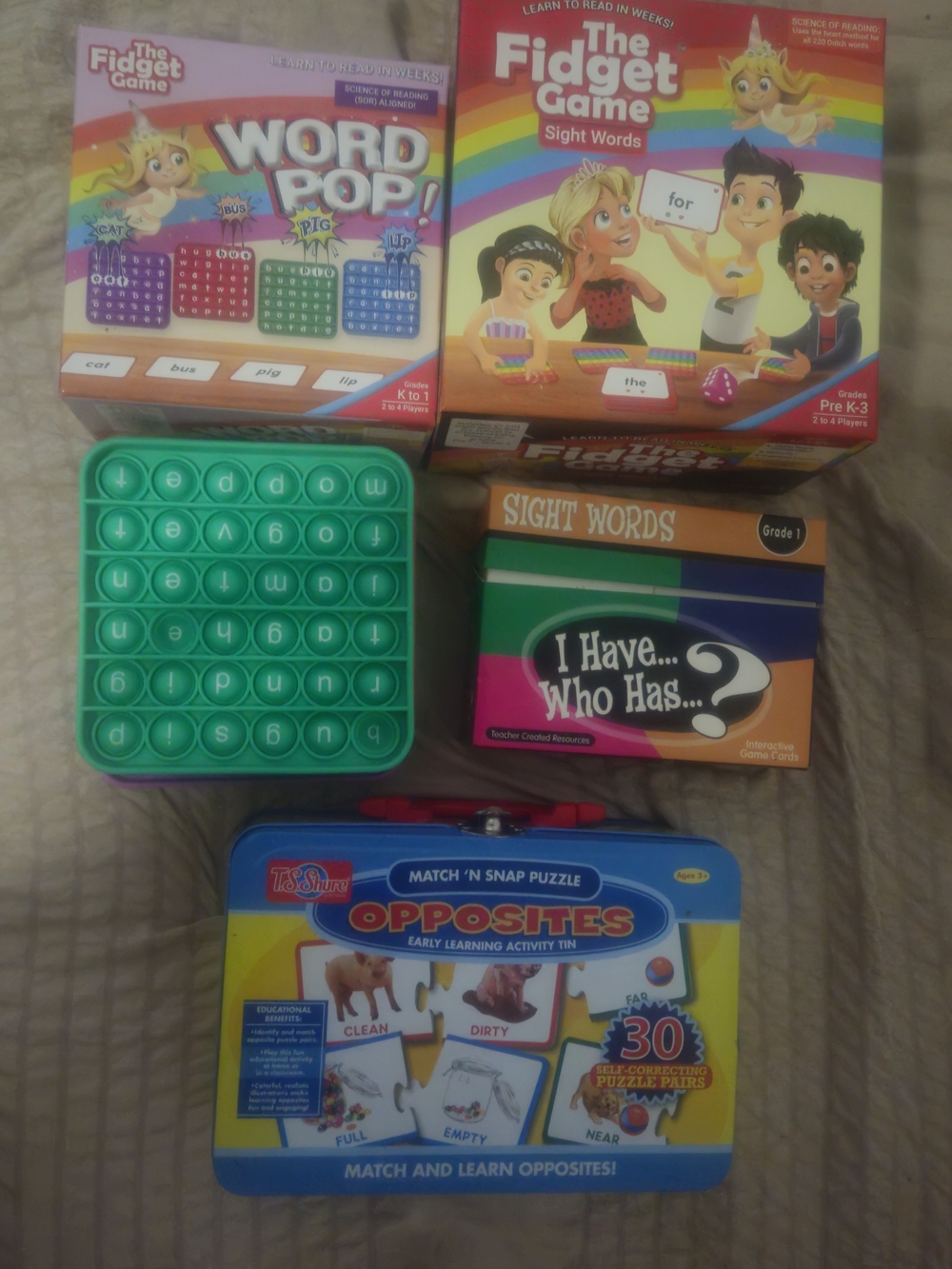 Fidget Game And Word Pop! Learning Game Set with 4 Pop-It Fidget Toys